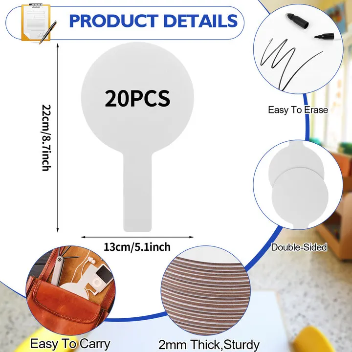 20 Stück trocken abwisch bare Antwort paddel, hand gehaltene doppelseitige Paddel Mini Whiteboards kleine weiße Tafel trocken abwisch bare Zeichen Auktion paddl