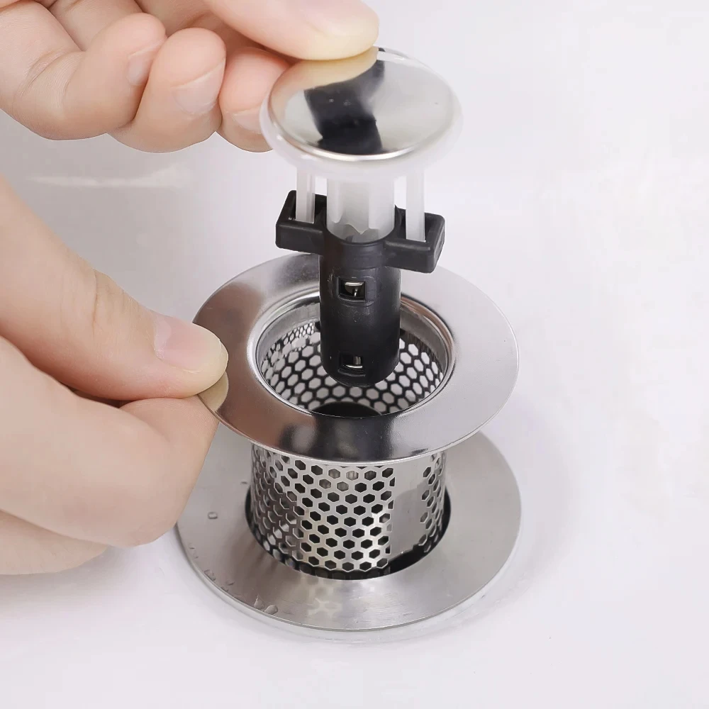 Waschbecken-Stecker, geruchshemmend, Pop-Up-Bounce-Kern, Waschbecken-Stopper, Haarfänger, Dusche, Waschbecken-Sieb, Edelstahl-Filter, springender Kern – Detail 1