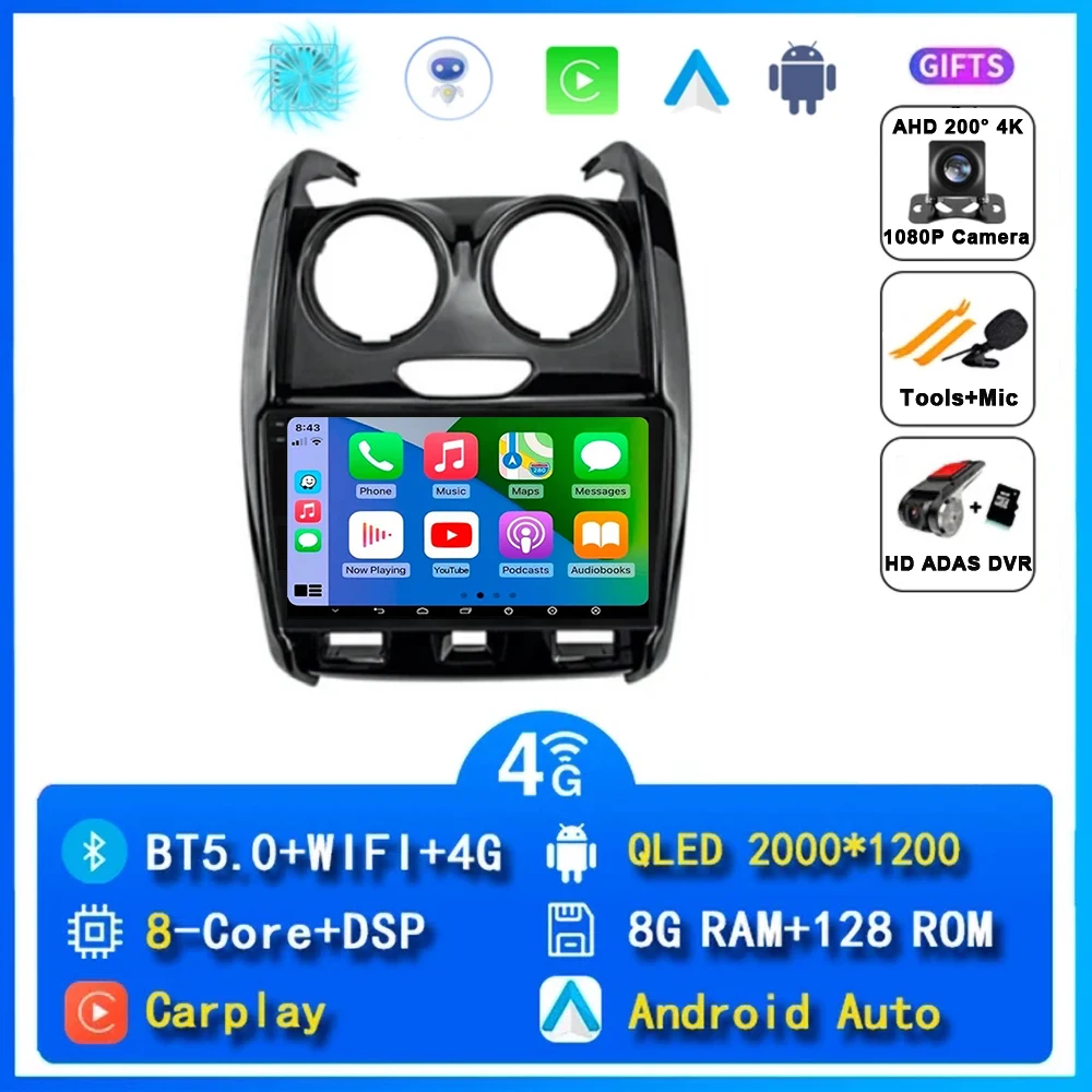 Android 15 Carplay Autoradio Voor Renault Duster 2014 2015 2016 2017-2020 Navigatie GPS Multimedia Speler Stereo WiFi + 4G DSP BT