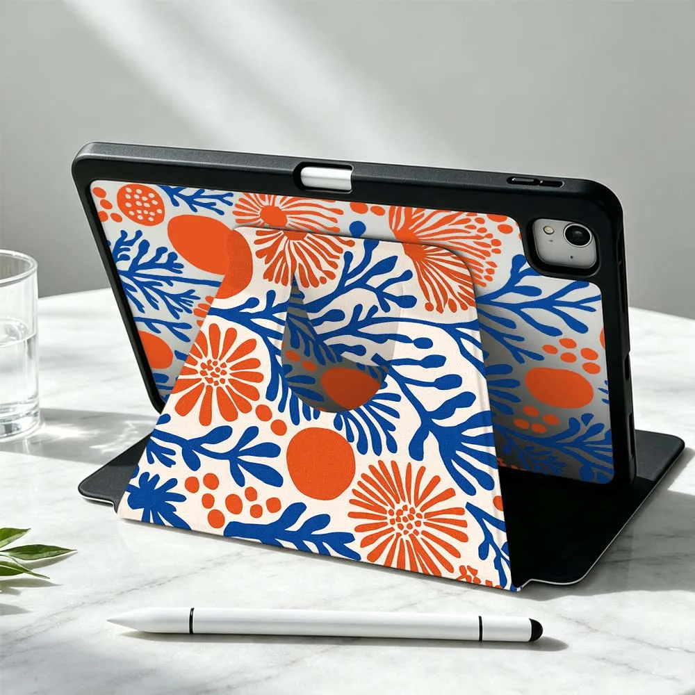 Abstract Floral Foliage Soft For iPad Pro Air mini 6 5 4 12th M5 M4 M3 M2 A16 A17Pro 360° Rotation Stylus Storage Tablet Case