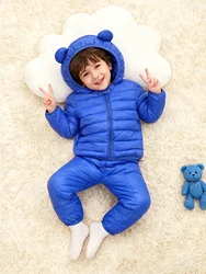 Toddler Winter Baby Girls Boys Warm Faux Down Hoody Jacket Coat Clothes Sets Children Kids Snowsuit Outerwear Pants Overalls