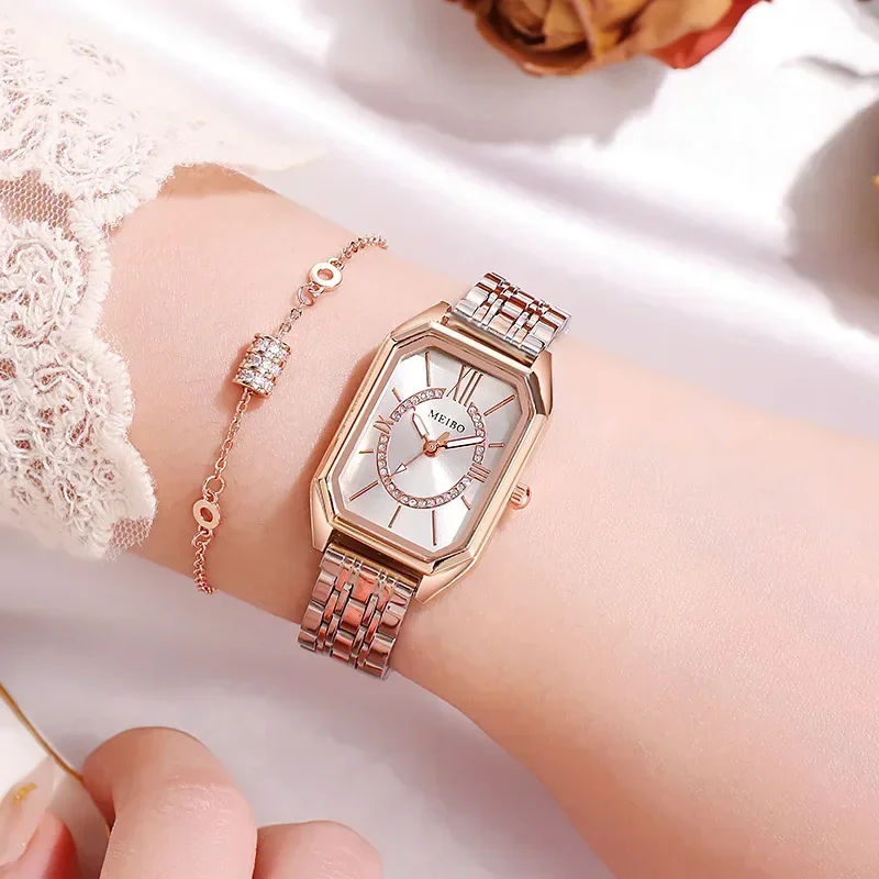 Neue Mode Edelstahl Frauen Uhren Luxus Damen Armbanduhren Relogio Feminino Quarzuhr Geschenke Uhr Uhr Rechteckig