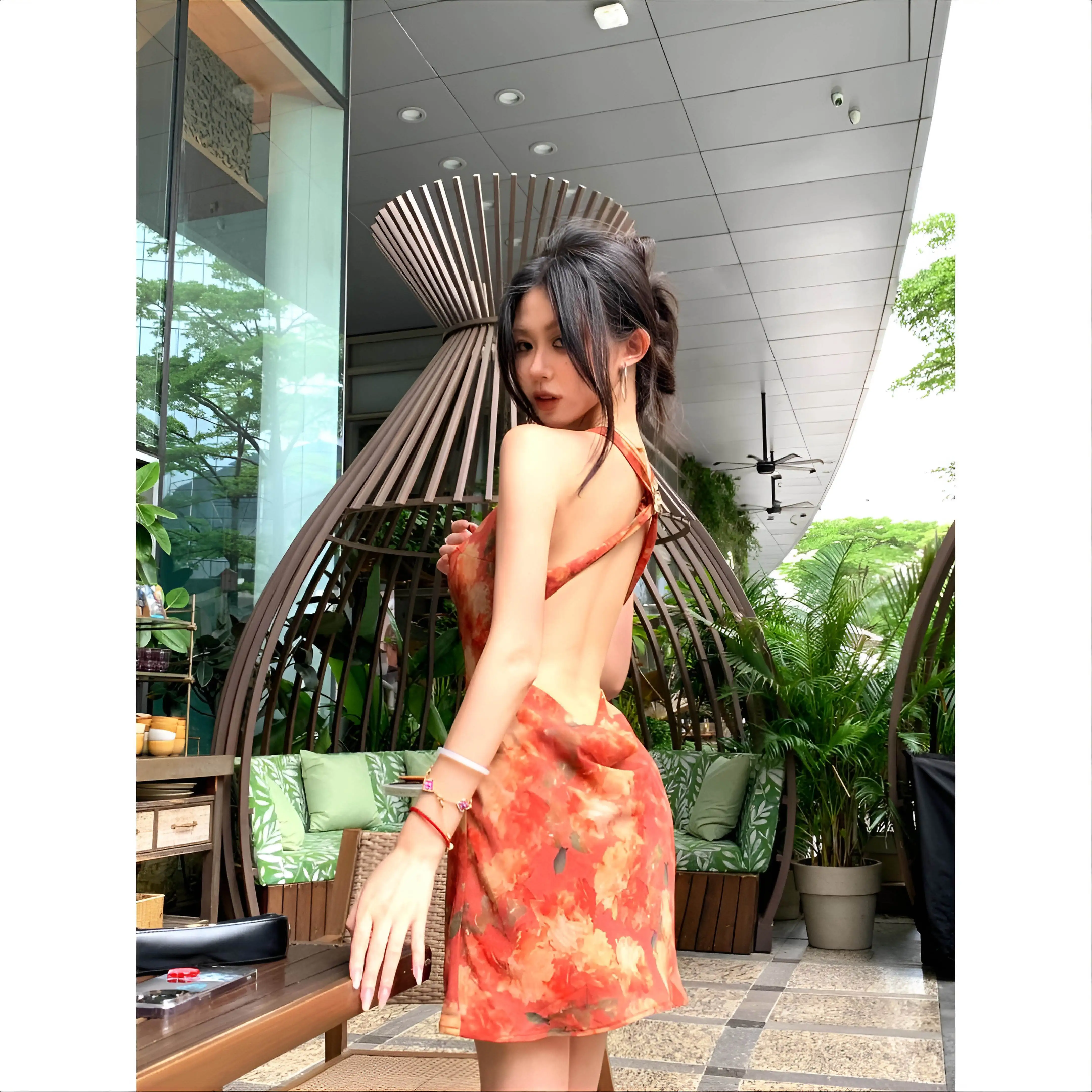 

Cover Up Half Swimwear Women Moon Printed Kaleidoscope Air Tropical Colorblock Sexy Gorgeous Halter Wide Shimmer Semi Sheer Vibe