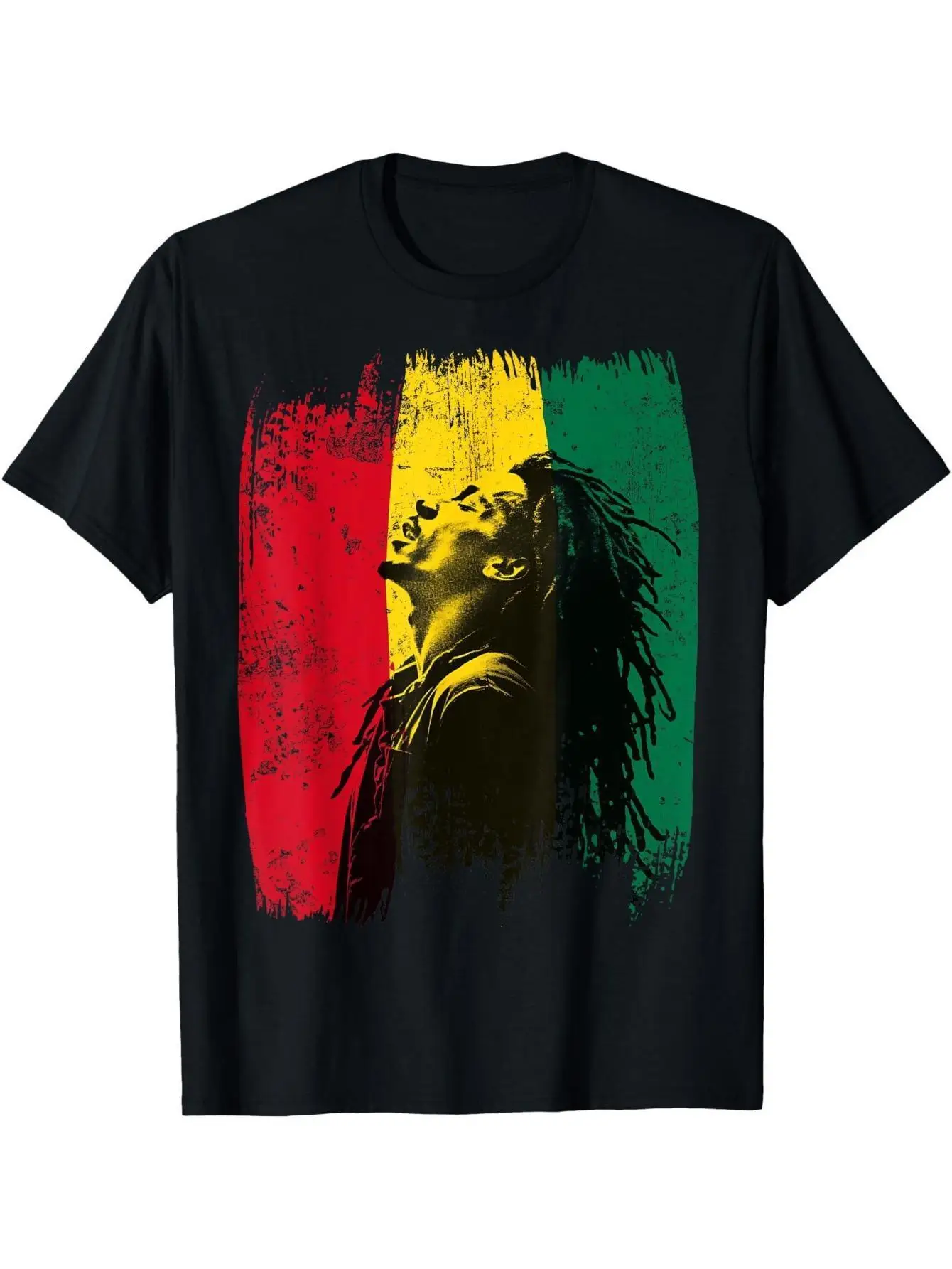 MEN'S PLUS SIZEMen's Rasta Color Ghana Flag T-Shirt with Reggae Print - Short Sleeve Crew Neck Casual Shirt for Jamaican Cultural Activities, Music Festivals (S-XXL) - Ideal Gift in Rasta Style