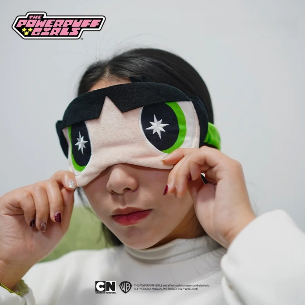 Original The Powerpuff Girls Weiche Plüsch-Augenmasken Augenbinde Schlafmaske Niedliche Augenabdeckung Plüschmaske Augenklappe Nickerchen Gesundheit Augenabdeckung