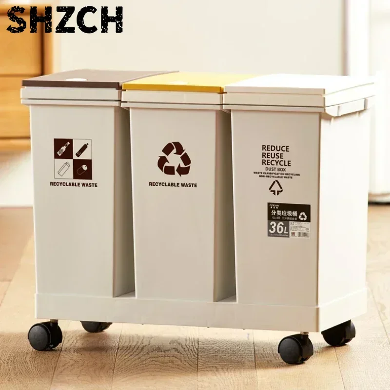 2060L Trash Can Kitchen Sorting Recycling Bin Push Type Wastebasket Dry  Wet Separation with Wheel Large Household
