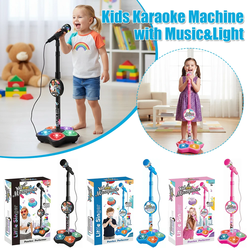 Music Sing Microphone Toy with Adjustable Stand Toddler Microphone Stand Musical Toy for Children Karaoke Machine