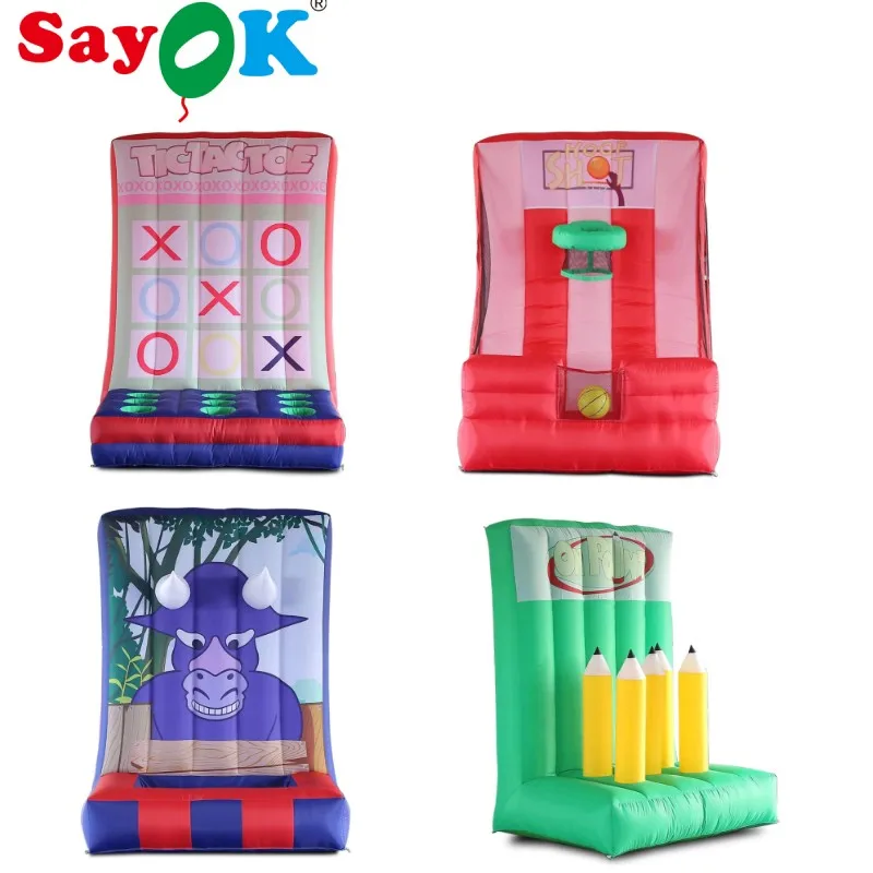 SAYOK 4PCS Inflatable Basketball Toy Game Hoop Shooting Set 4 in 1 Inflatable Ring Toss Game for Kids Adults Carnival Sport