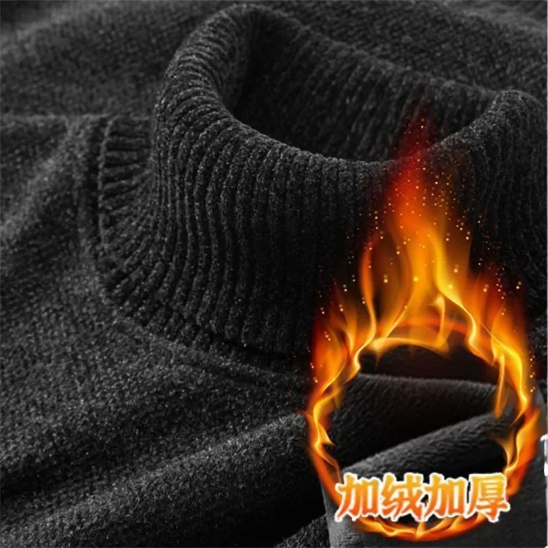 

Sweater for Men Winter Thicken Turtleneck Knit Padded Thickened Jumpers Bottom Windproof New Solid Plush Velvet Lined Pullover