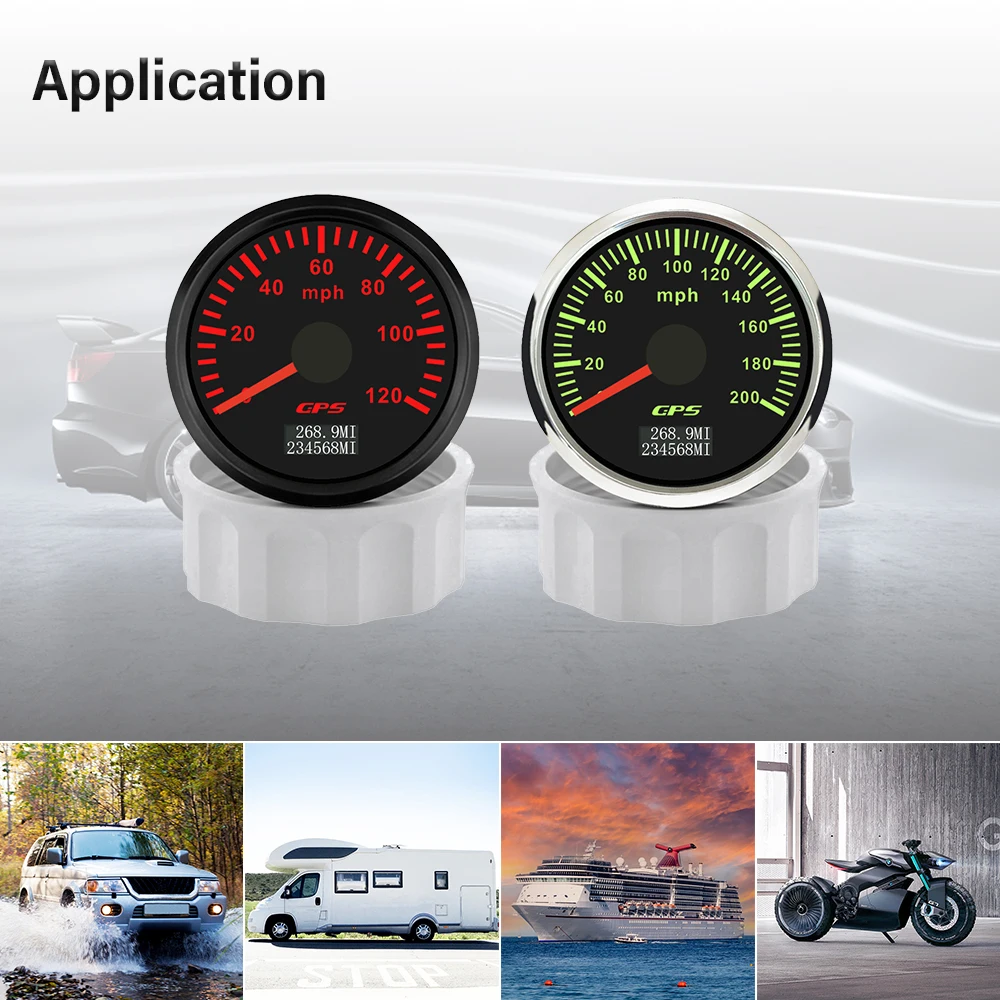 

Rhaxel 52mm GPS Speedometer 0-60MPH 0-120M 0-200mph Speed Display Odometer with 7 Colors Backlight for Boats Yachts Car Racing