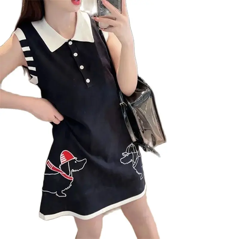 Women Golf Wear 2024 Summer New Korean Golf Skirt Sleeveless New Polo Dress Luxury Golf Clothing Women Embroidery Ice Silk Dress