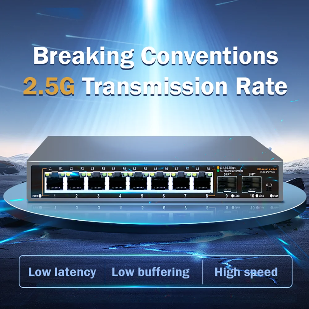 8+2 Ports 2.5G Ethernet Network Switch 2500BASE-TX Switch with 2*10G SFP Port for IP Camera/CCTV Security