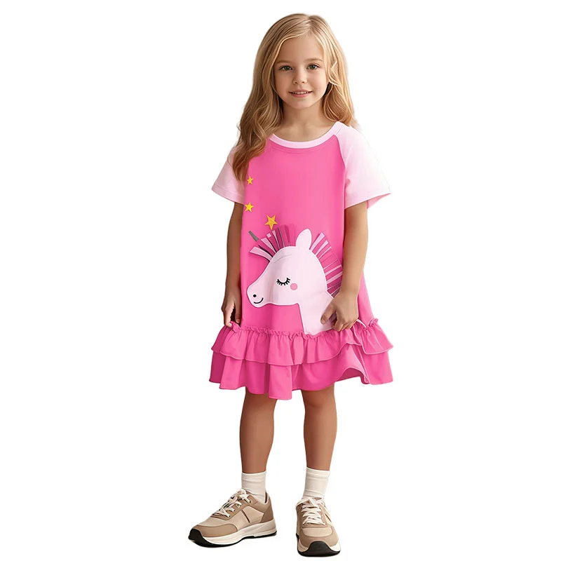 Jumping Meters 2-7 Jahre Sommer Prinzessin Baby Mädchen Kleider Einhorn Applikation Party Geburtstag Kinder Kurzarm Kleider