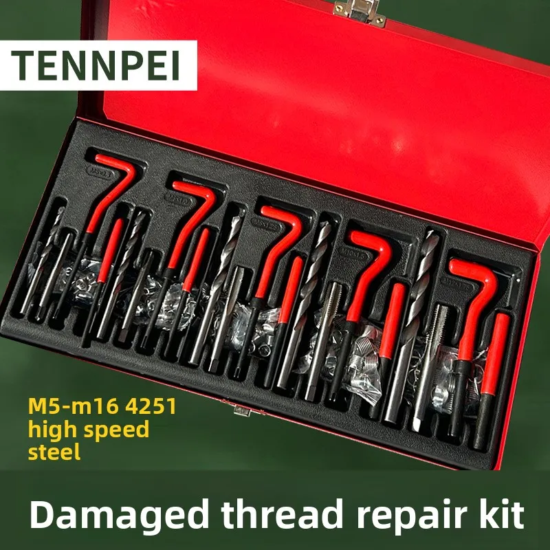 131 Piece Spiral Repair Tool Kit with Tap Drill Bit Set All in One Thread Repair Kit for Damaged Screws and Threads