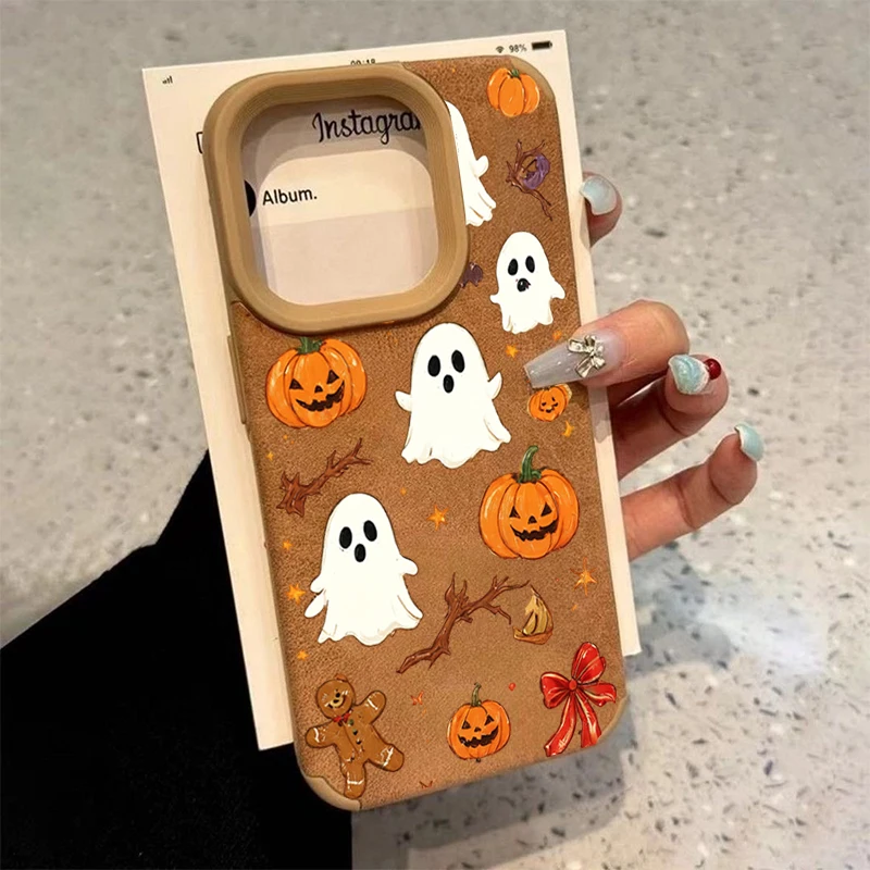 Halloween Cute Pumpkin Ghost Phone Case For iPhone 17 Pro MAX 16 15 14 PLUS 13 12 11 Pro XR Air Fall Halloween Shockproof Cover