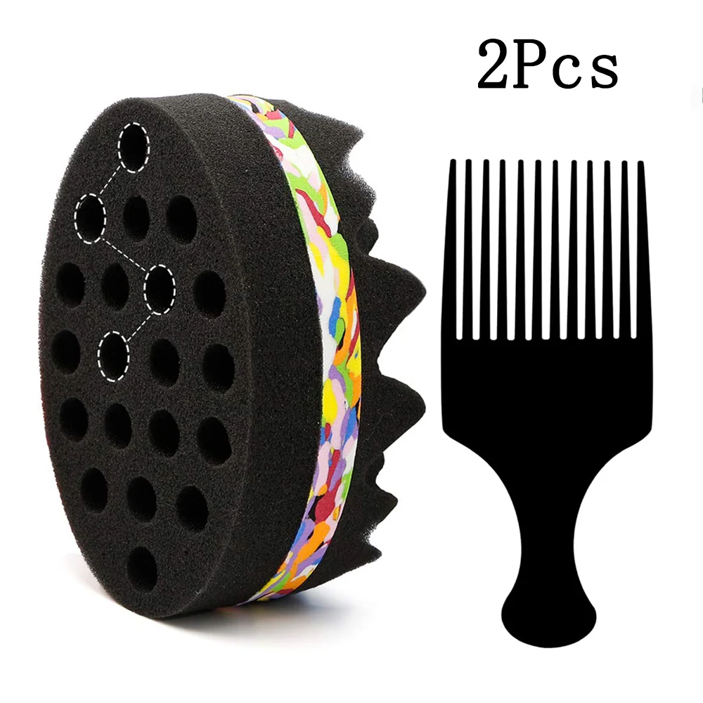 Big Holes Sponge for Hair, Twist Sponge, Magic Sponge Brush, Afro Hair Sponge for Curls with  Free Hair Pick Comb (2 PACK)