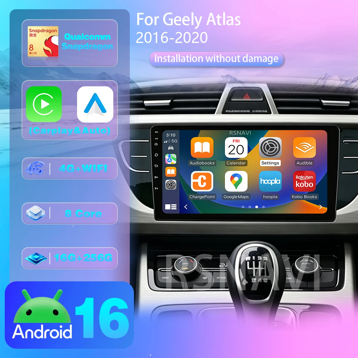 Android 16 Carplay Auto QLED Screen Car Radio Player For Geely Atlas 2016-2020 DAB+ Multimedia Plug and Play 2din Head Unit