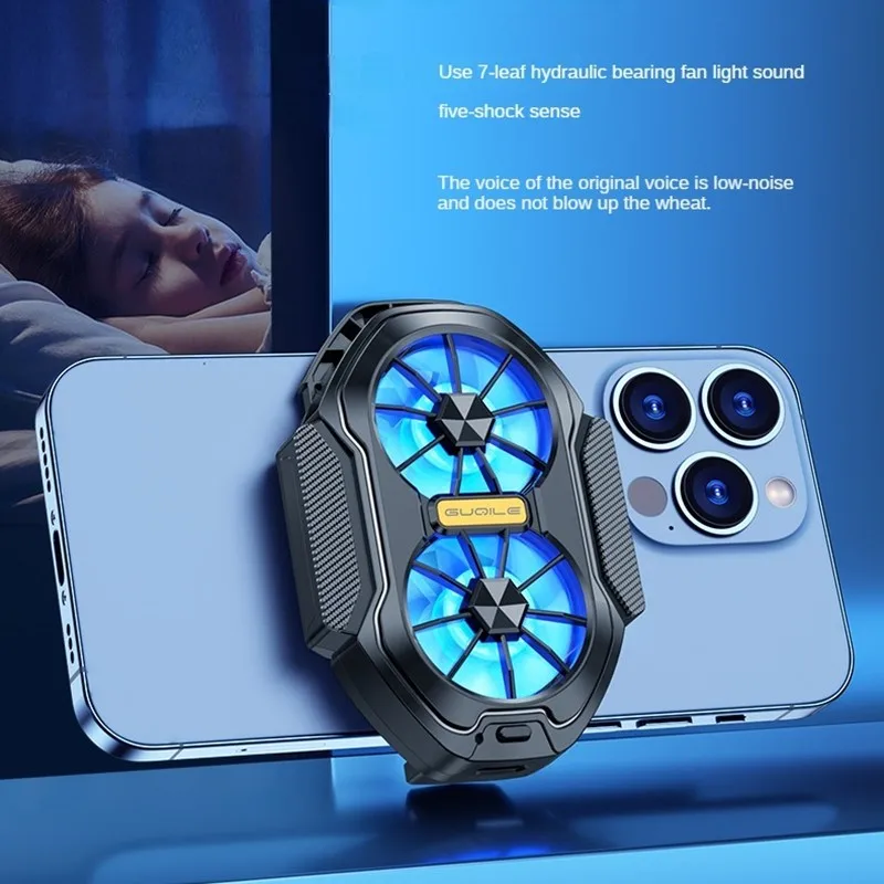 FS01 Rechargeable 600Mah dual fan Mobile radiator Big wind back clip gaming mobile fan for iPhone Samsung Universal