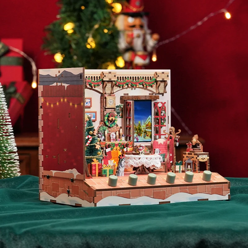 DIY Holz Weihnachten Cottage Miniatur Modell Kit Puppe Häuser Santa Claus Casa 3D Puzzle Puppenhaus Mit Sound Licht Freunde Geschenke