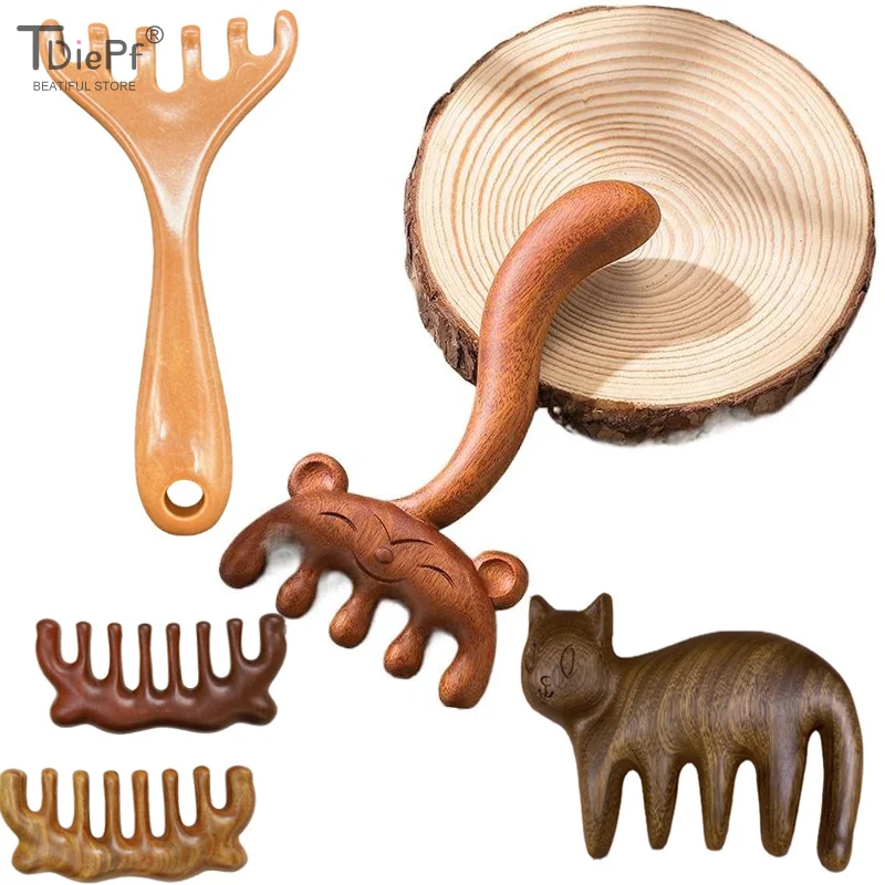 

1 шт., деревянная массажная расческа с меридианом, массажер для лица, кожи головы, Гуаша, натуральный массажер для лица, сандал, широкий зуб, гуаша, соскабливание, массаж тела