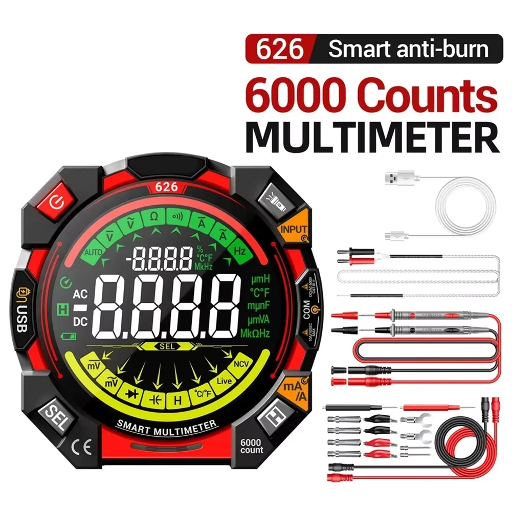 

626 7 МГц детектор напряжения переменного/постоянного тока 20 мF VA цветной омметр тест 600 В измерительный мультиметр с защитой от ожогов для напряжения переменного/постоянного тока