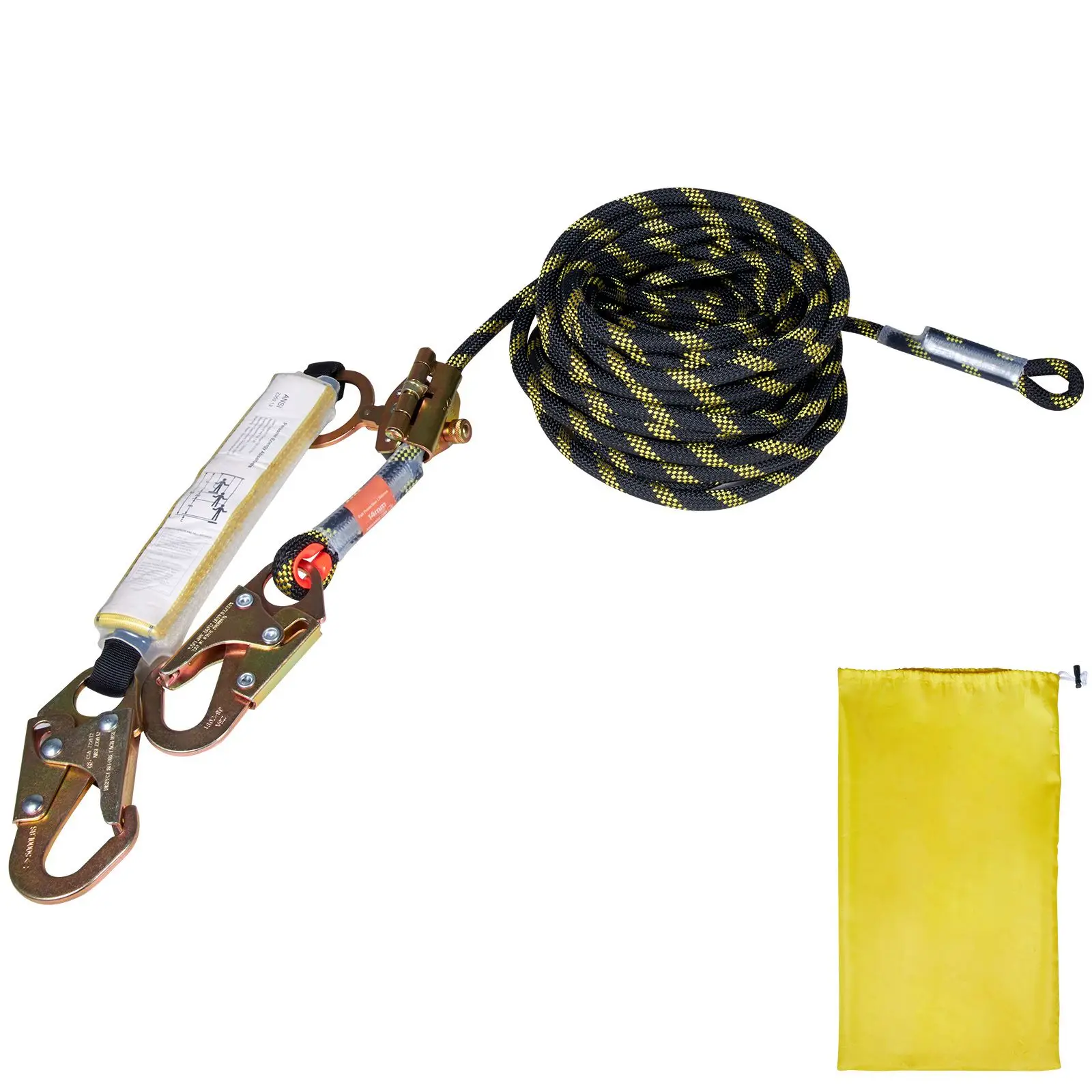 Vertical Lifeline Assembly, 0.55'' x 50' Fall Protection Rope with 30 KN Breaking Tension, Polyester Roofing Rope with Steel Sna