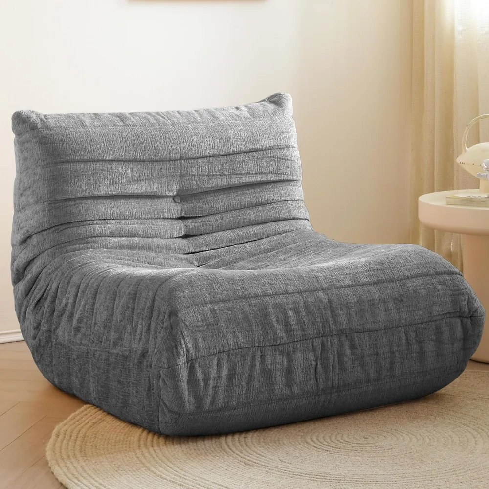 Bean Bag Chairs for Adults, Lazy Floor Sofa with Soft Chenille Fabric, Giant Armless Togo Sofa, Memory Foam Fireside Chair