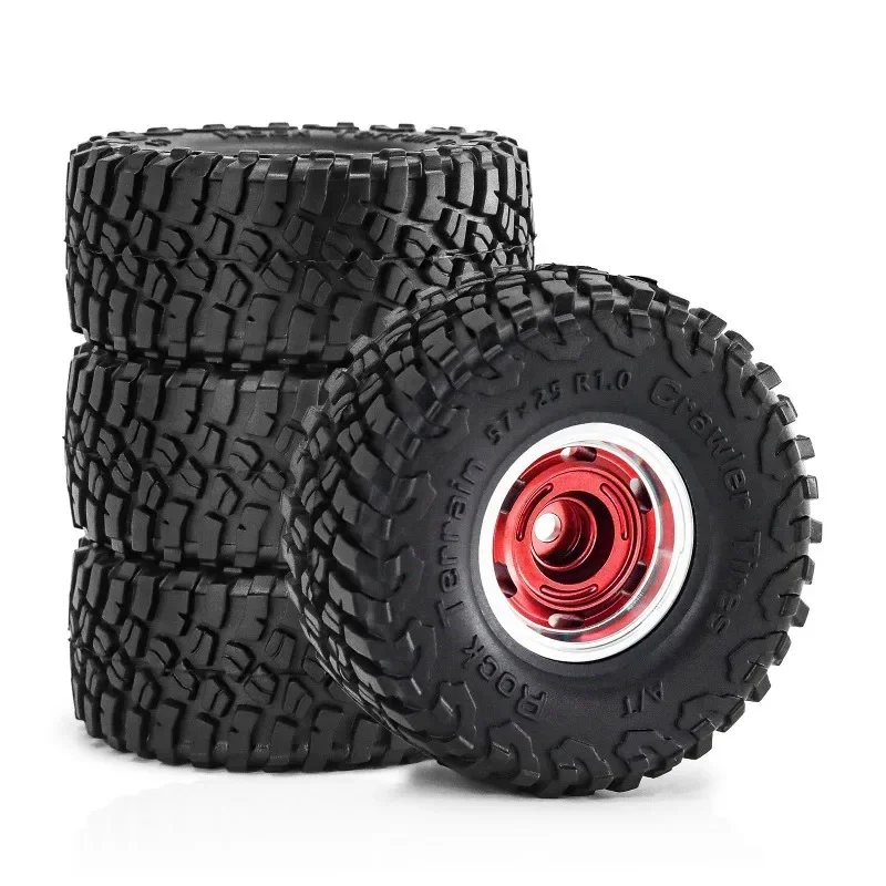 4szt 57mm 1.0 "Metal Beadlock Wheel Tire Set For 1/18 RC Crawler Car TRX4M SCX24 AX24 FMS24 Upgrade Parts Accessories