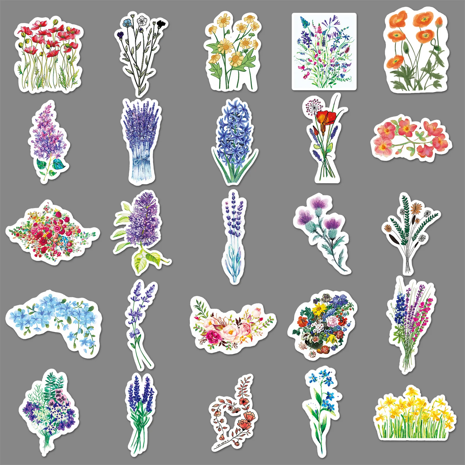 สติกเกอร์ลายดอกไม้จากพืช 10/30/50 ชิ้น สติกเกอร์ตกแต่งขนาดเล็ก สไตล์สดใส สำหรับตกแต่งกีตาร์ กันน้ำ
