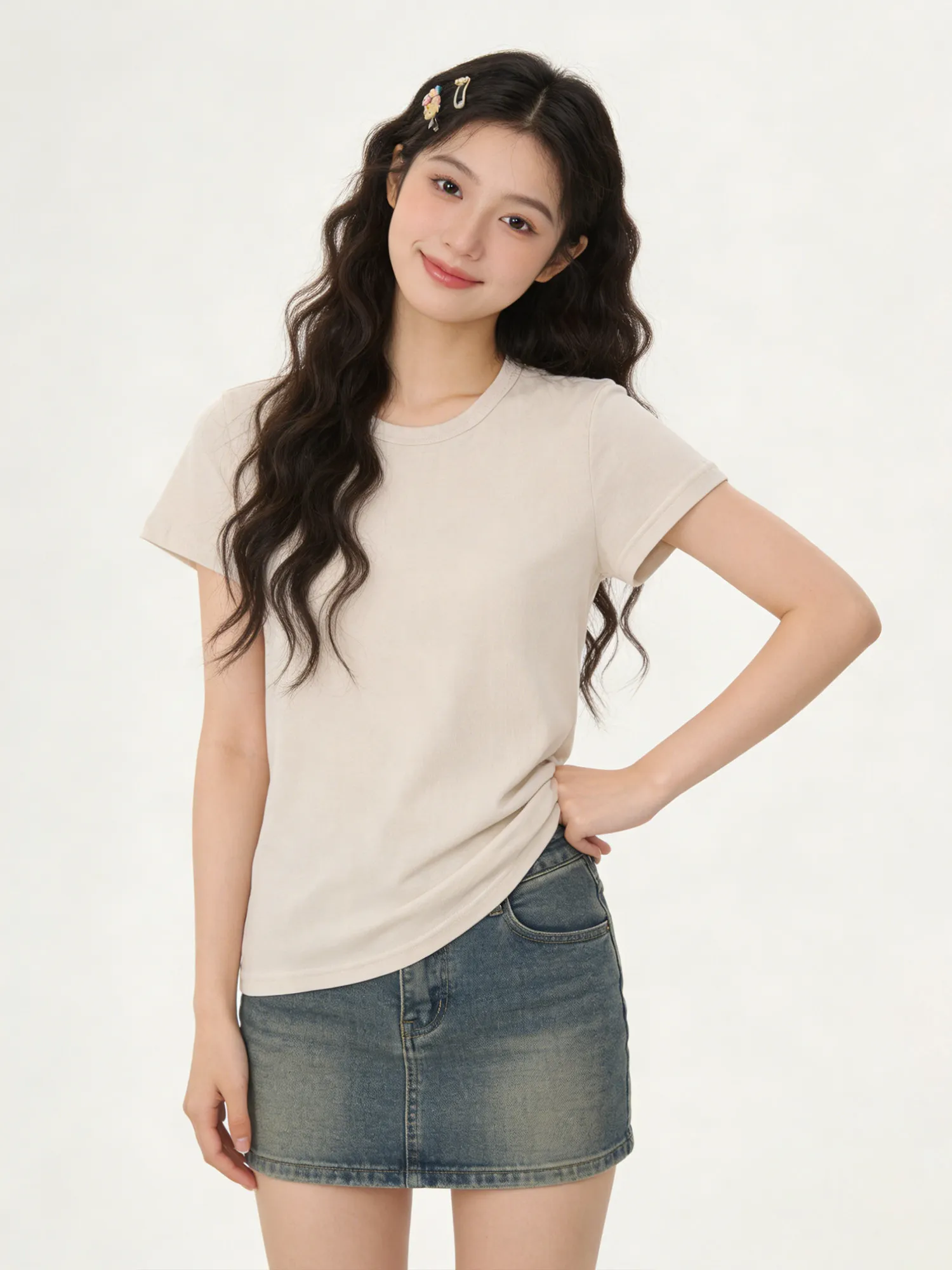 Chic Korean Style Women's Slim Fit Short Sleeve T-Shirt round Neck Commute Fashion Cotton Summer Top Elegant Unique Design