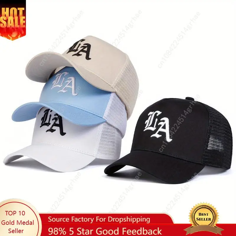 

Unisex Gothic Letter LA Embroidered Baseball Cap Mesh Hat Outdoor Sport Adjustable Sunscreen Leisure Hat Spring Autumn Travel To