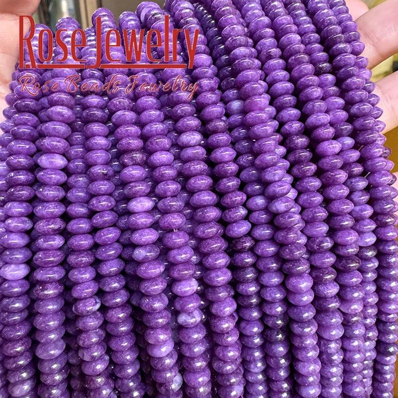 Natural Stone Purple Jades Beads Flying Saucer Abacus Shape Round Loose Spacer Beads for DIY Jewelry Making Bracelets 3x6mm 15