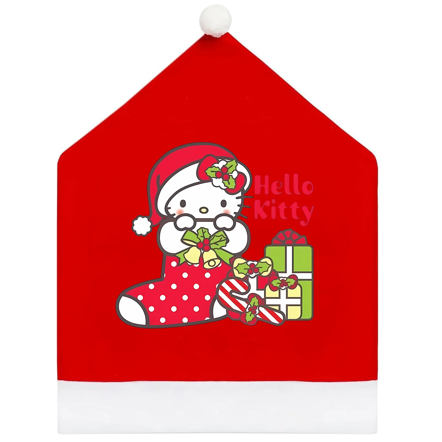 مرحبا كيتي عيد الميلاد قبعة كرسي يغطي المهرجانات الكرتون ديكور المنزل غرفة المعيشة الجديدة عيد الميلاد زخرفة مسند الظهر حالة الاطفال هدية