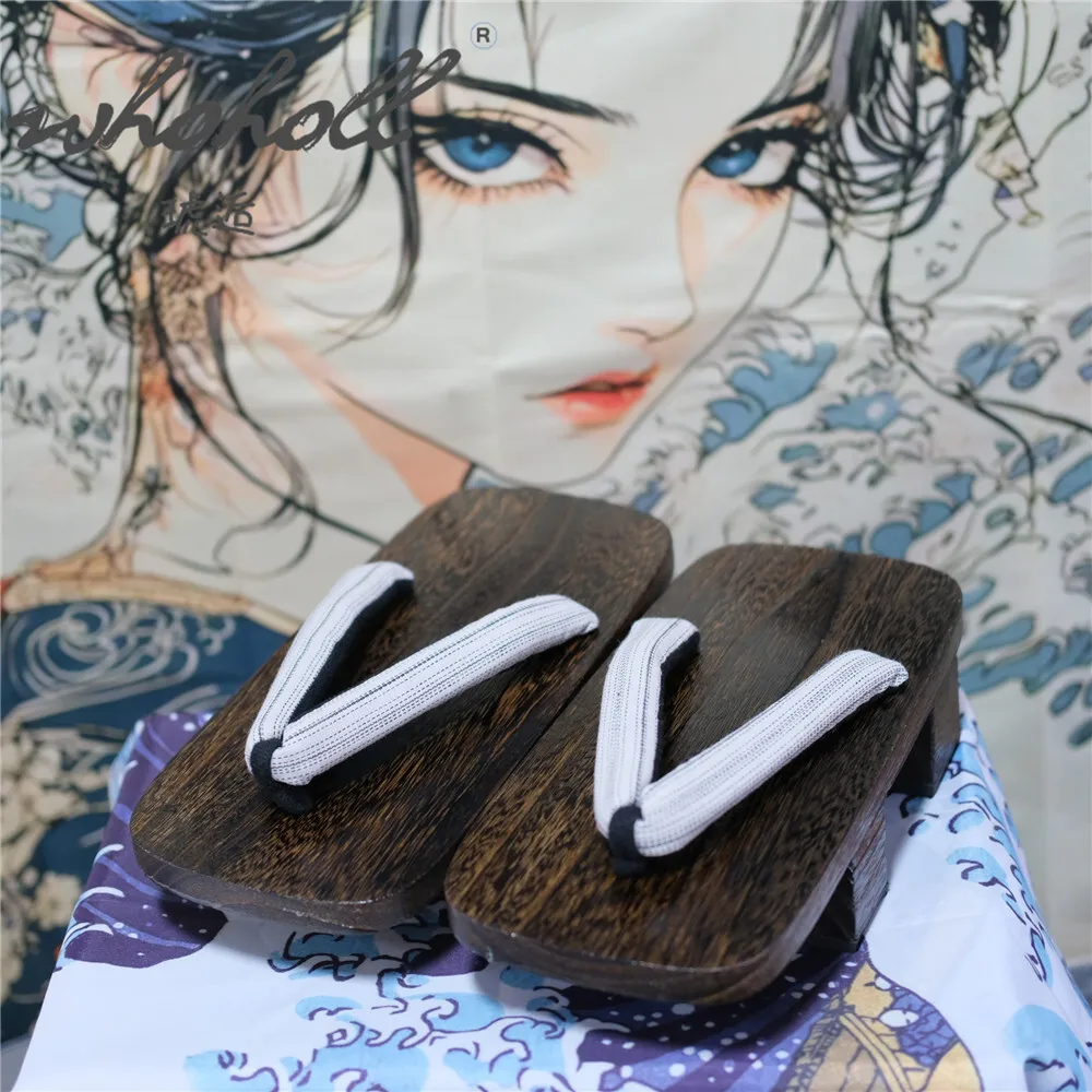 Unisex Japanese Wooden Geta Summer Man Women Slippers Two-teeth Thick Platform Cosplay Costumes Shoes Flip Flops Clogs Sandals