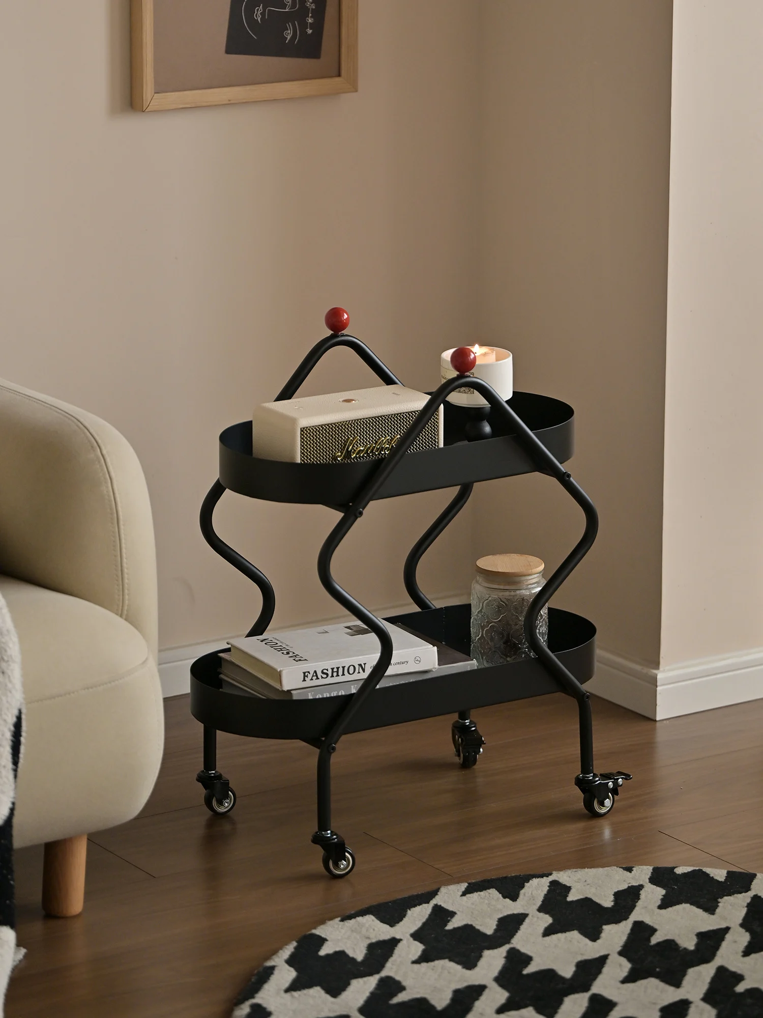 Movable small coffee table Mini side table Living room art cart Sofa side shelf side Balcony