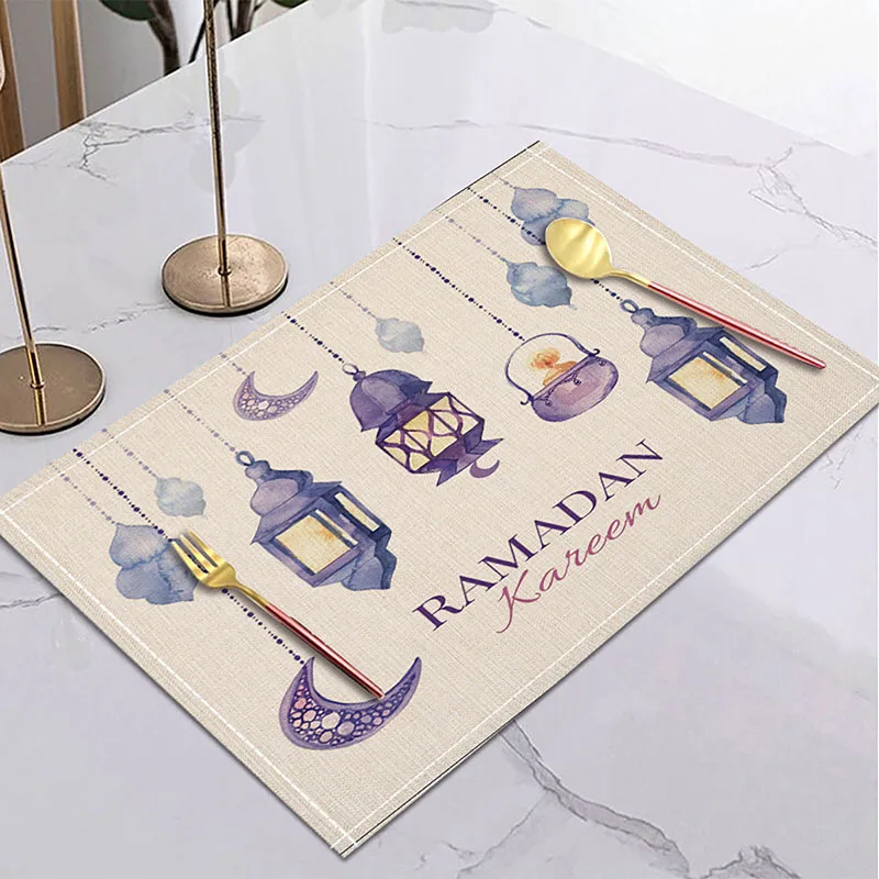 Ramadan Decoration 2024 Linen Placemat EID Mubarak Table Ornaments Ramadan Kareem Islamic Muslim Party Supplies Eid Al Adha