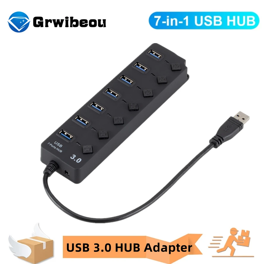 USB 3.0 Power Adapter 4/7 Port Multi USB Splitter Hub USB Hub 2.0 Multiple Expander Switch Cable Hub Docking Stations For PC
