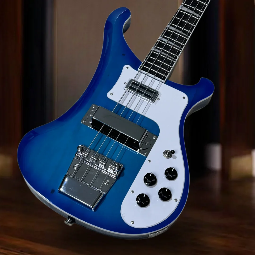 

Free Shiping Rick 4003 Bass 4-string Electric Guitar Transparent Blue Color Chrome Hardware High Quality Accessories upgrade