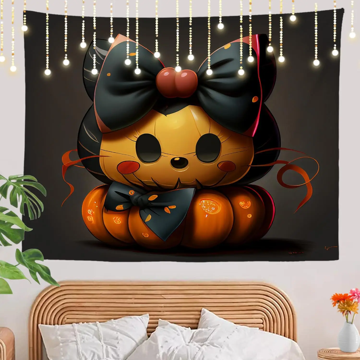 Cute Cartoon Halloween Pumpkin Tapestry Wall Decor Print Jack O Lantern Fall Autumn Seasonal Home Decoration Party Banner Living
