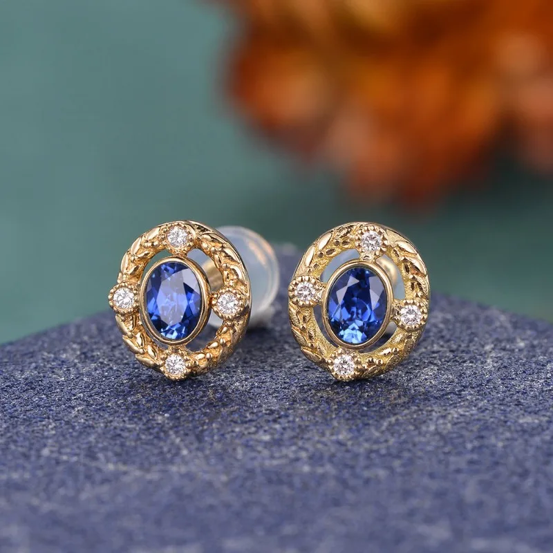 

New Fashion Blue Round Crystal Zirconia Stud Earrings for Women Elegant Bride Engagement Wedding Jewelry Gifts Statement Earring