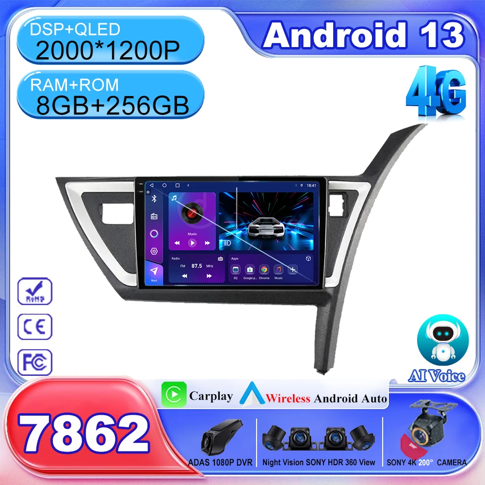 

7862 Car DVD GPS Navigation For Toyota Auris 2 E180 2012 - 2015 Right hand drive Android 13 Auto Radio Multimedia Player NO 2din