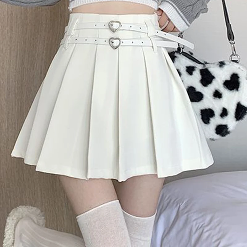 Women Korean Sexy Mini High Waist Shorts Skirts Summer Elegant Belt Black White Sweet A Line Skirt Solid All Match Pleated Skirt