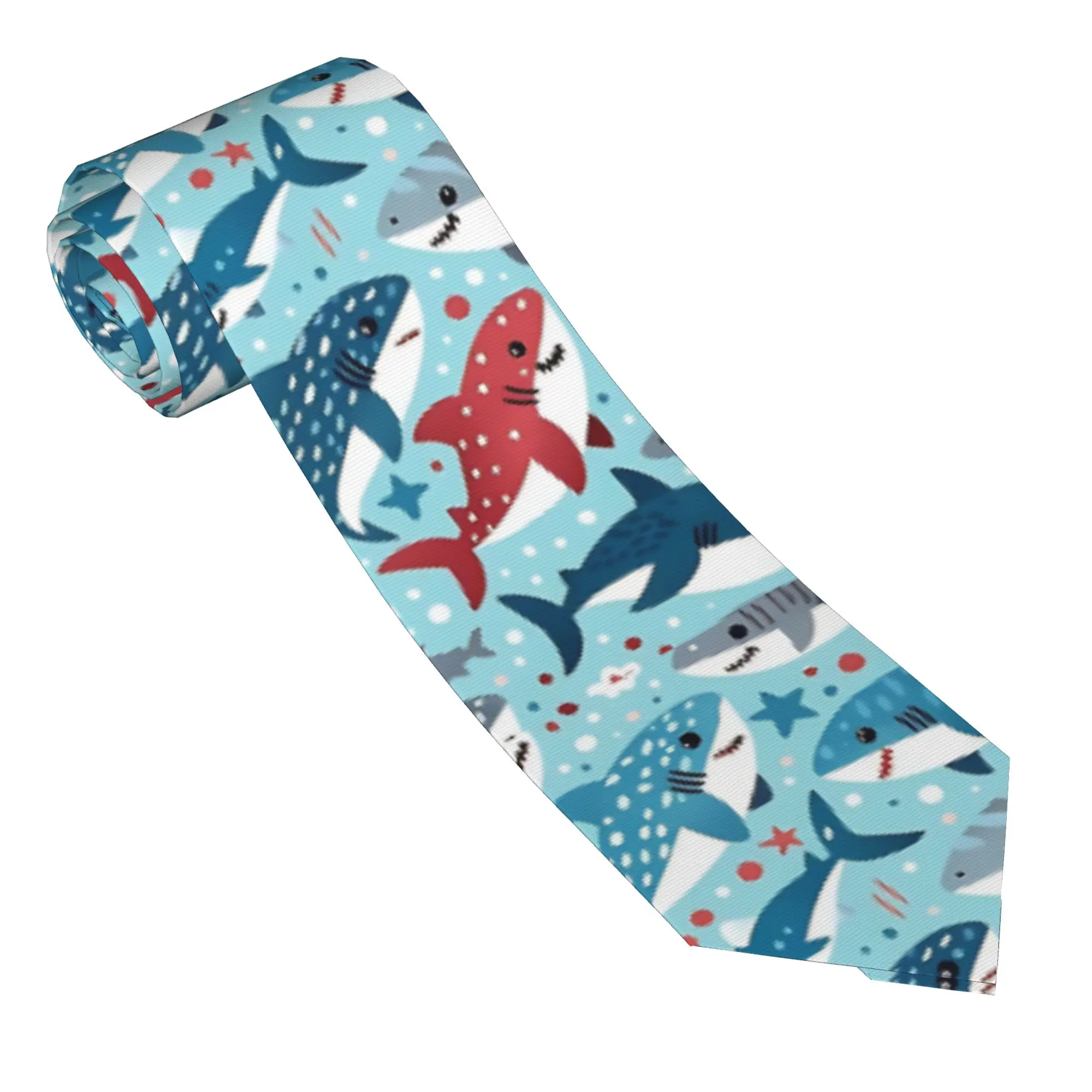 Corbata con estampado de tiburones en azul océano profundo, corbatas gráficas, corbata clásica informal para hombre, accesorios de corbata para uso diario