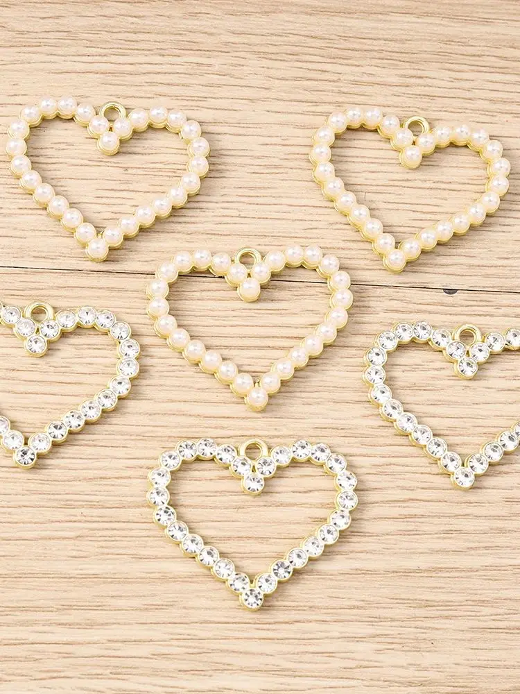 Tusember 10 Stück 26*32mm Exquisite Goldfarbene Perlen-Kristall-Herzanhänger für modische Ohrringe, Halsketten, DIY-Schmuckherstellung und Bastelarbeiten – Detail 2