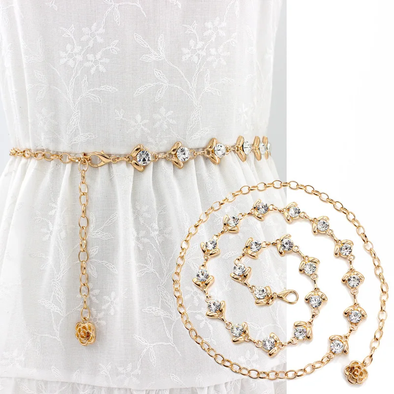 1Pc Diamond Inlaid Korean Version Metal Waist Chain Belt Waist Chain Lady Belts Waistband Body Chain