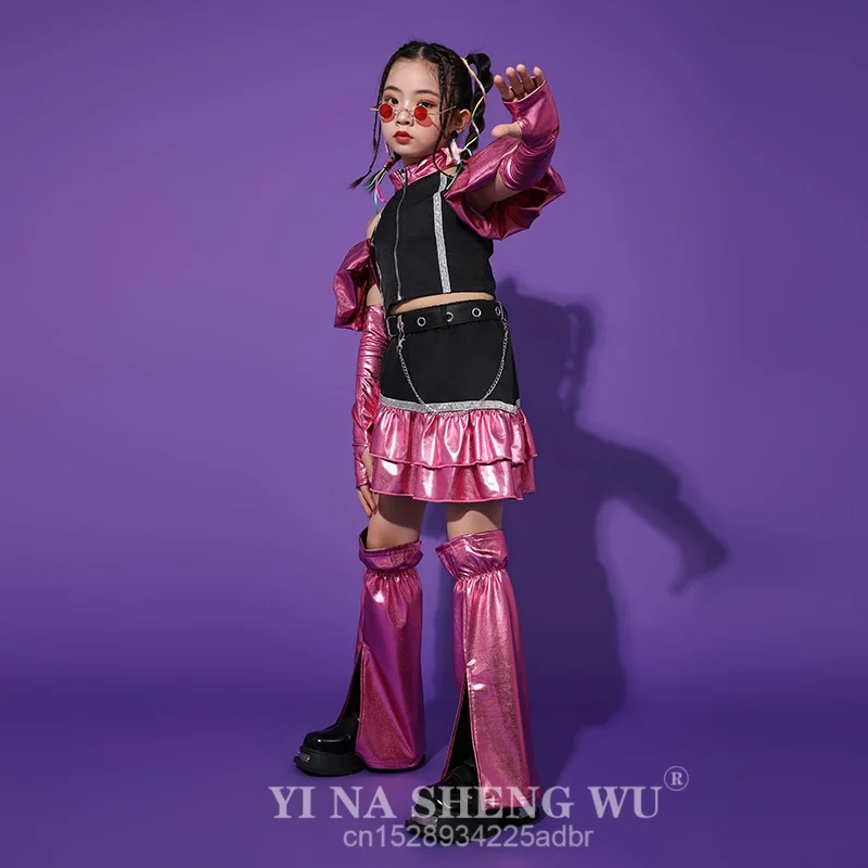 أزياء رقص الجاز للفتيات أزياء Kpop ملابس الوردي الوردي مرحلة الأداء الملابس المنصة الحفل الهيب هوب الملابس مجموعة