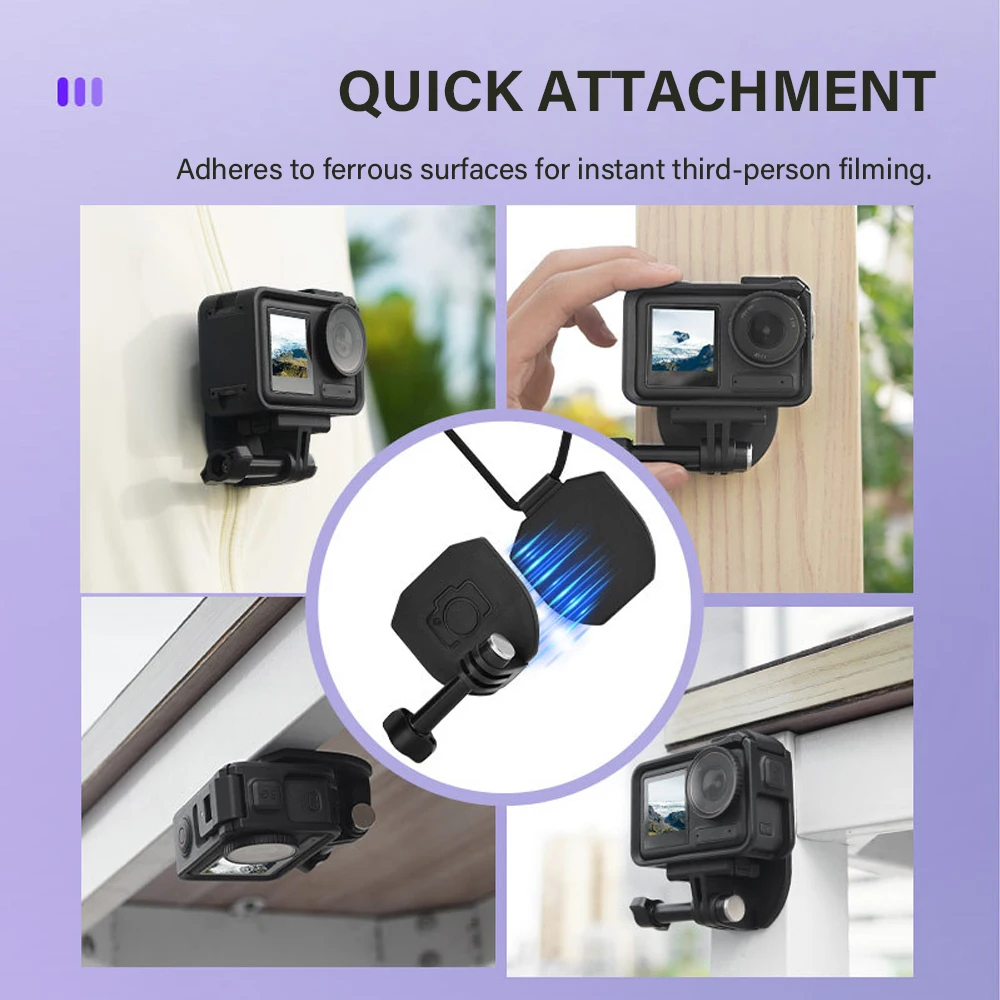 Go 3S حزام الرقبة المغناطيسي عقد جبل قوس محول مع الحبل ل DJI Action 4/Gopro/Fimi/Pocket 3/Insta360 X4 الملحقات