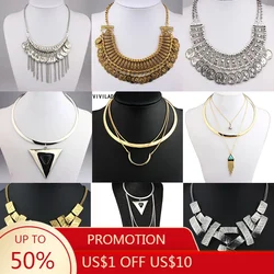 VIVILADY  Vintage Classic Alloy  Multi-layer Portrait Geometry Necklace Clavicle Chain For Women Luxurious Jewelry Festival Gift