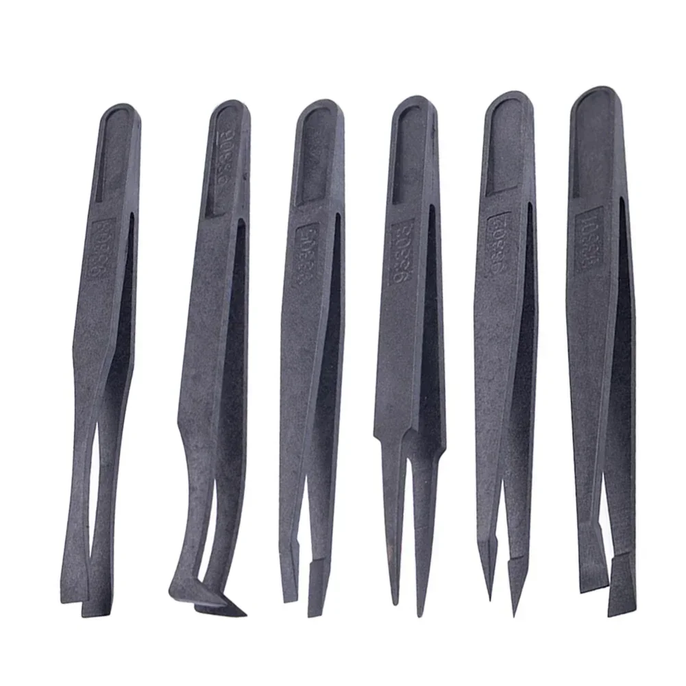 Precision Tweezers Set Carbon Fiber Plastic Upgraded Anti-Static Curved Tweezers For Electronics Laboratory Work