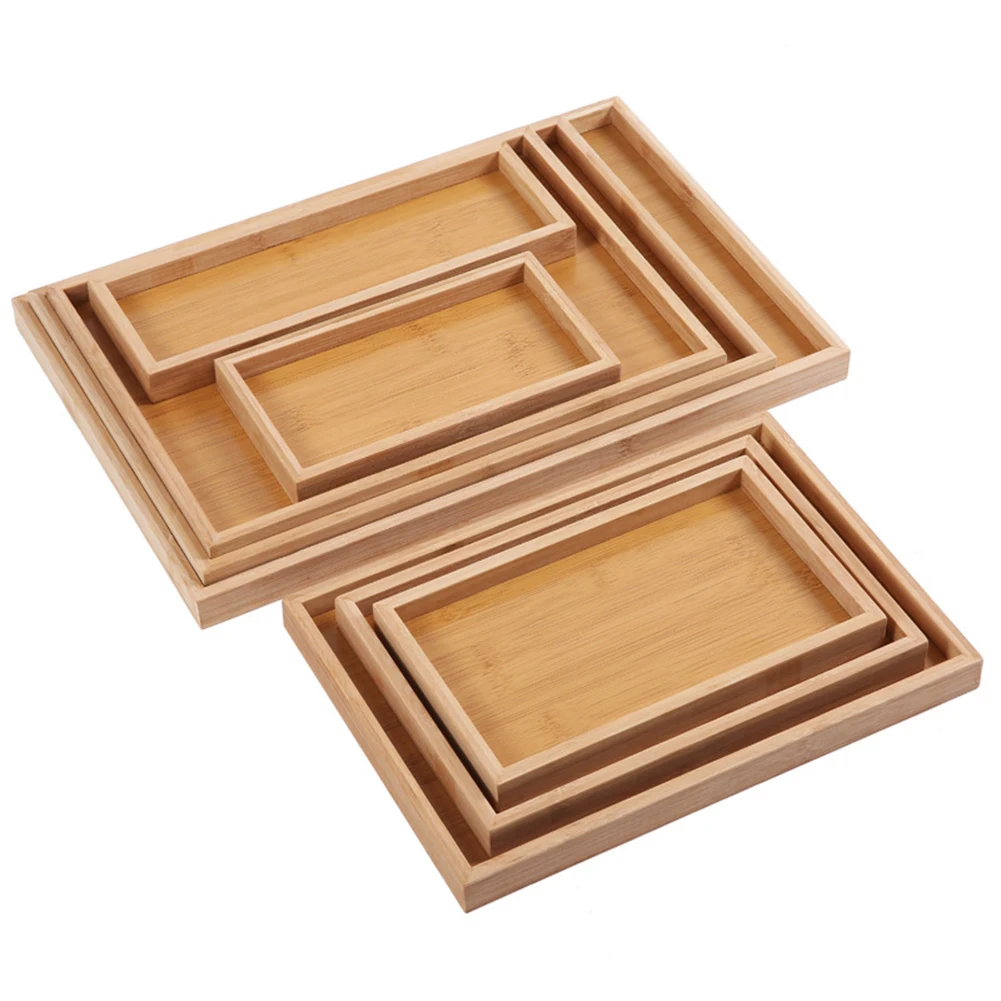 Wooden Bamboo Serving Tray Tea Cup Saucer Trays Fruit Plate Storage Pallet Plate Decoration Japanese Food Rectangular Plate